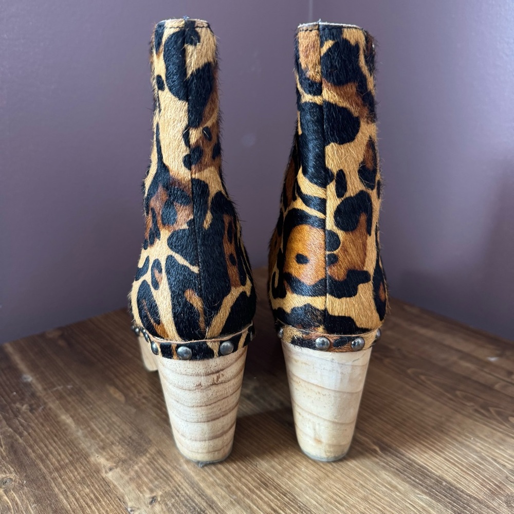 FREE PEOPLE Women's LEOPARD Animal Print Ankle Boots LEATHER Platform Size 36 - Picture 4 of 10